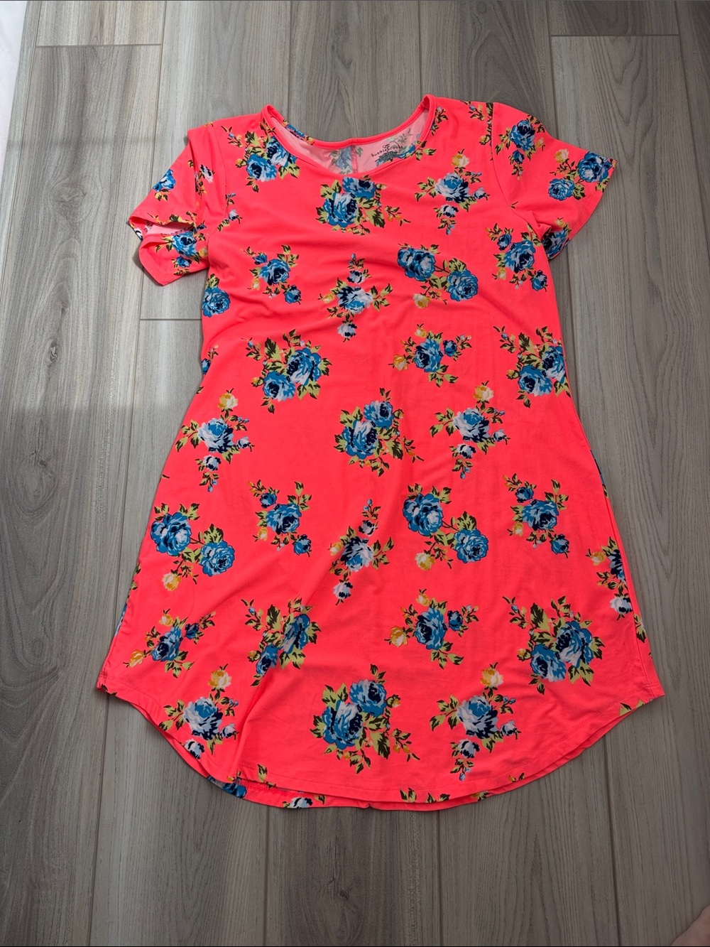 Bobbie Brooks Coral Pink Floral Short Sleeve Dress